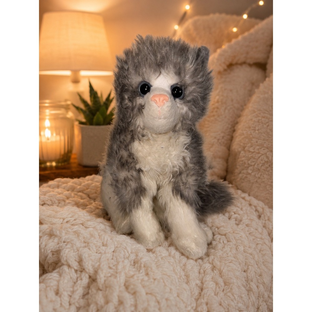 Douglas Cuddle Toy Grey White Kitten Cat Plush Stuffed Animal Realistic10"